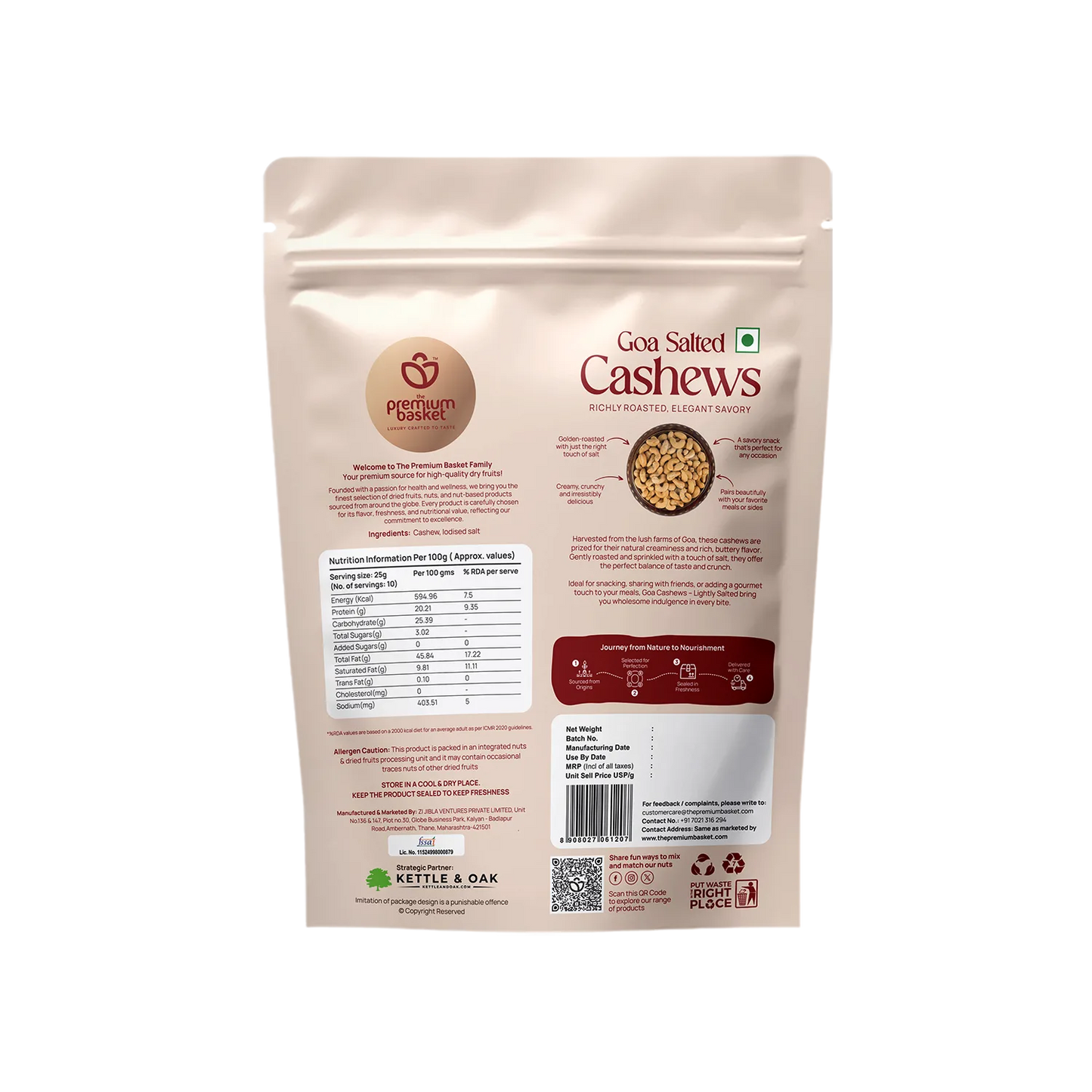 The Premium Basket Goan Salted Cashews W240 grade