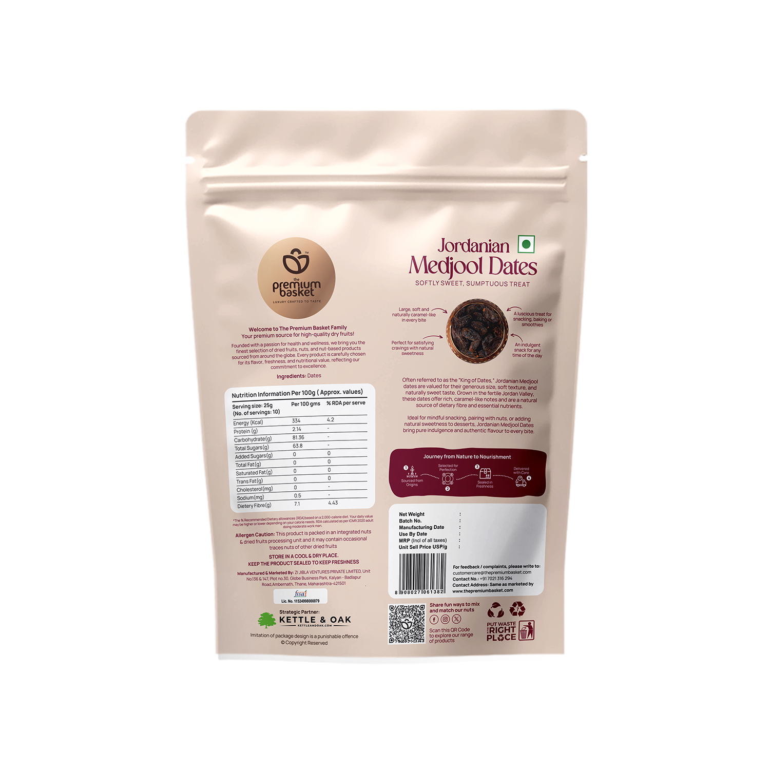 Dates pouch back label, white and burgundy for Premium Dates Trio