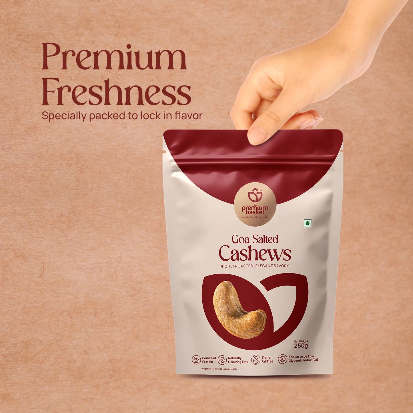 The Premium Basket Goan Salted Cashews W240 grade
