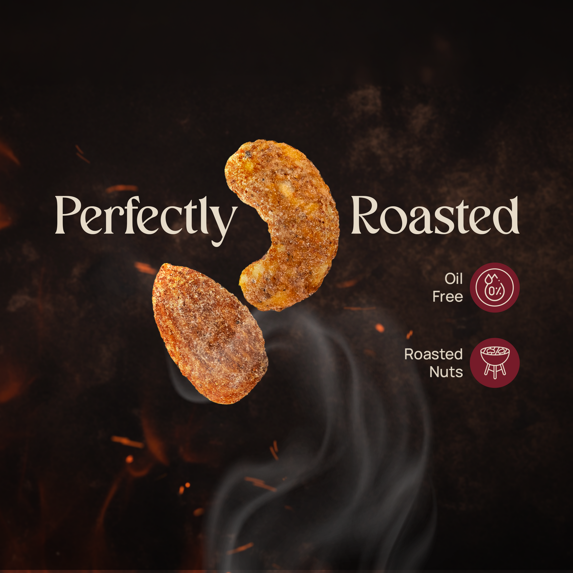 Roasted almonds and cashews snack graphic, two seasoned nut pieces