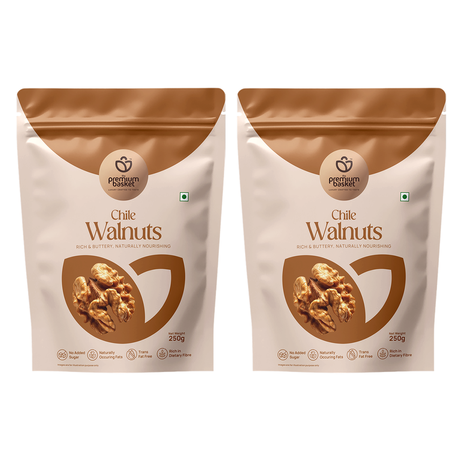 Chile Walnuts pouch, 250g bag with roasted walnut kernels on the front